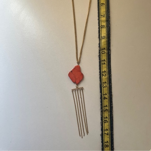 Charming Charlie Chain Fringe Necklace Statement Coral Gold Toned Curb Style 20" - Picture 4 of 6